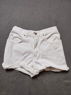 Vintage Nevada Jeans Wear White Denim Shorts  Size 14 High Waisted Cuffed